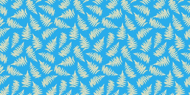Patrón de llanura de verano con hojas artísticas abstractas helecho estilizado de plantas en un fondo azul