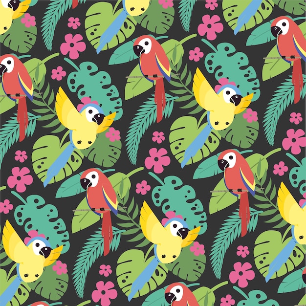 Patrón de loros tropicales