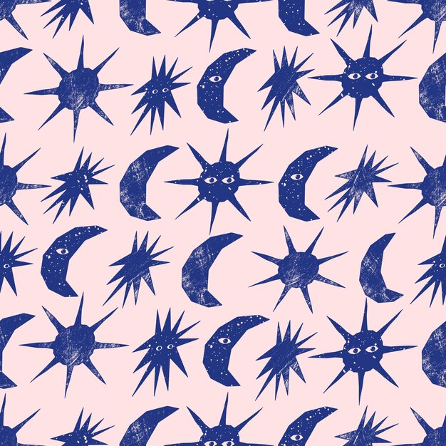 Patrón mágico sin costuras con texturas de sol, luna, estrellas, diseño de fondo de impresión cuadrada vectorial