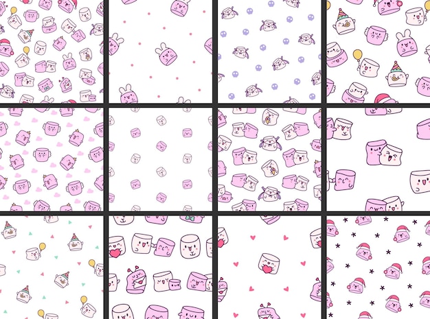 El patrón de malvavisco Kawaii sin costuras