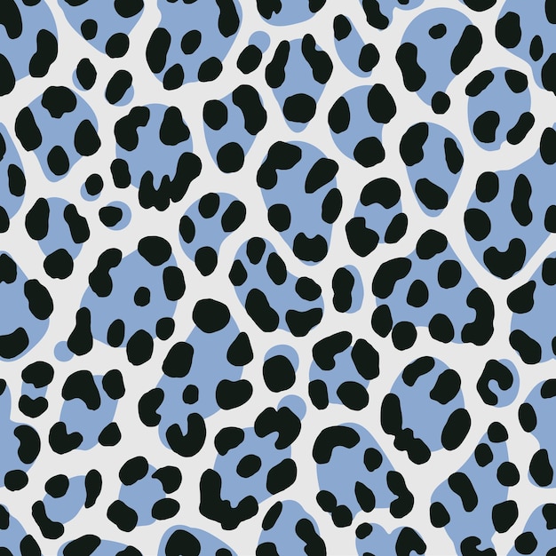 Patrón de manchas de animales sin costuras con manchas azules cianas fondo vectorial textura de pelaje de naturaleza silvestre