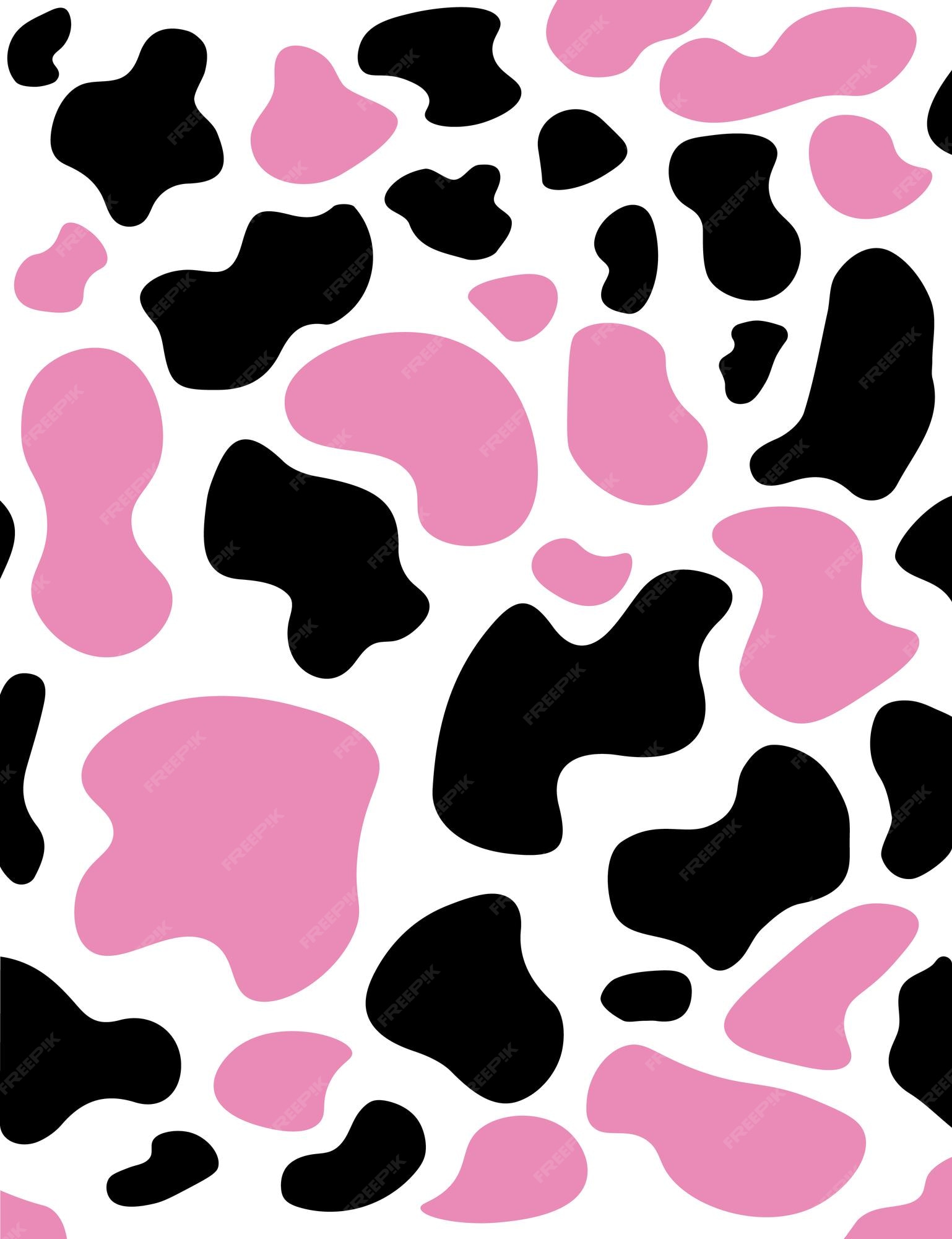 Patrón de manchas de vaca negras y rosas sobre fondo blanco. | Vector  Premium
