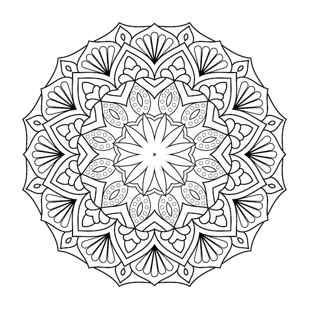 Patrón de mandala de arte de línea floral con estilo étnico árabe indio en blanco y negro