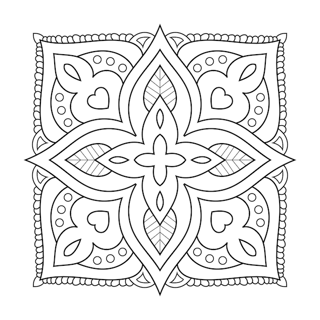 Patrón de mandala de arte de línea floral con estilo étnico árabe página para colorear en blanco y negro