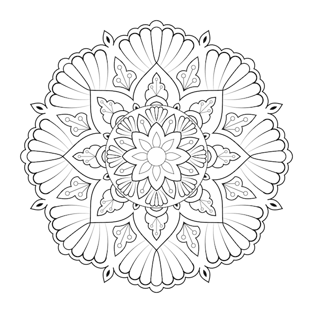 Patrón de mandala de arte de línea floral con estilo étnico árabe página para colorear en blanco y negro