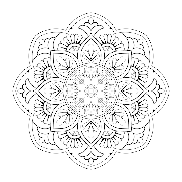 Patrón de mandala de arte de línea floral con estilo étnico árabe página para colorear en blanco y negro