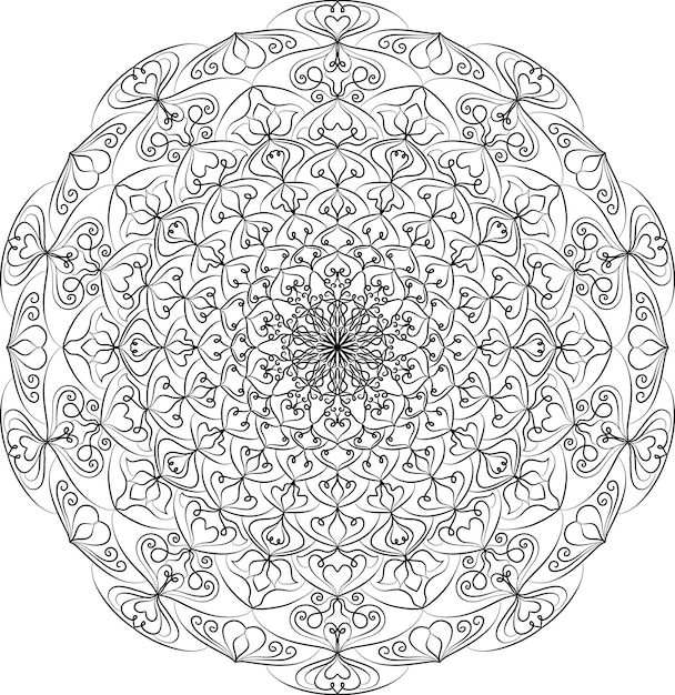 Patrón de mandala en círculo Adorno circular Elemento de diseño de libro para colorear Motivo de encaje decorativo