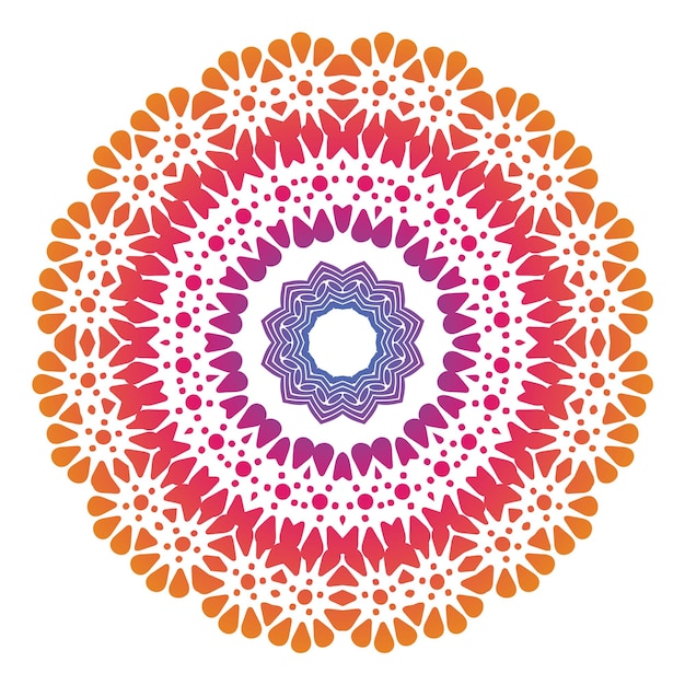 Patrón de mandala de color gradiente en un fondo blanco aislado
