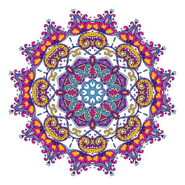 Patrón de mandala colorido vector de elementos florales de henna basados en adornos tradicionales asiáticos. Ilustración de Paisley Mehndi Tattoo Doodle