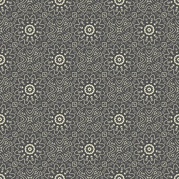 Patrón de mandala dibujado a mano sin costuras. Elementos vintage de estilo oriental con efecto grunge.