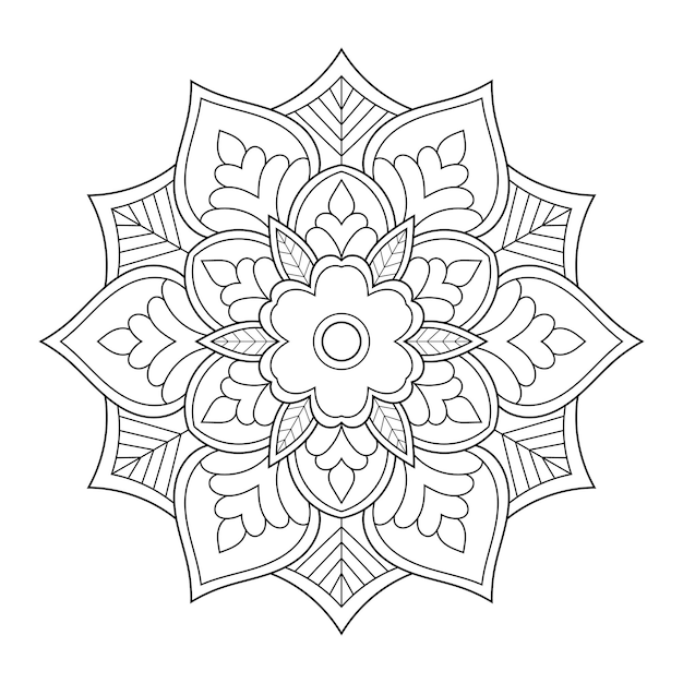 Vector patrón de mandala de diseño de fondo floral con arte de línea en blanco y negro indio de estilo étnico árabe