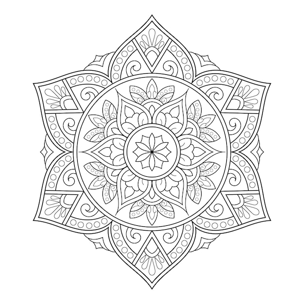 Patrón de mandala de diseño de fondo floral con arte de línea en blanco y negro indio de estilo étnico árabe