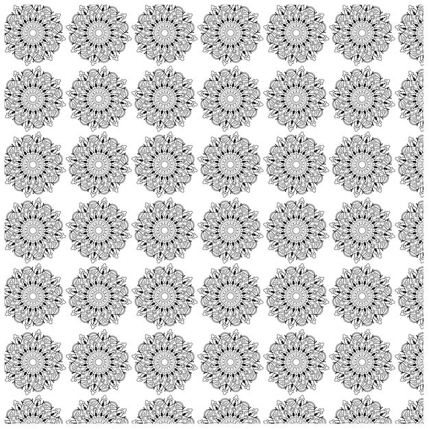 Patrón de mandala floral en blanco y negro