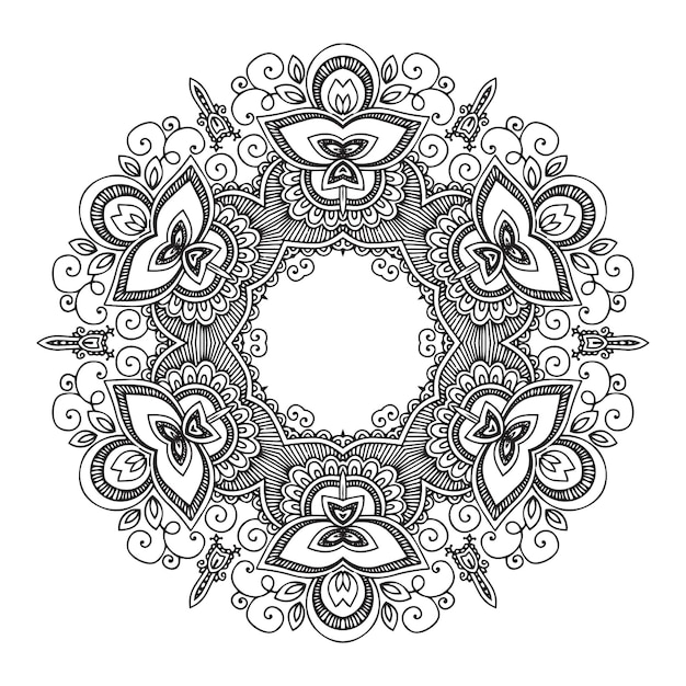 El patrón de mandala floral Ornamento redondo decorativo con flores con libro de colorear