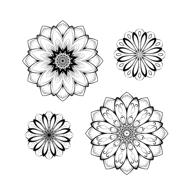 Patrón de mandala de flores en blanco y negro