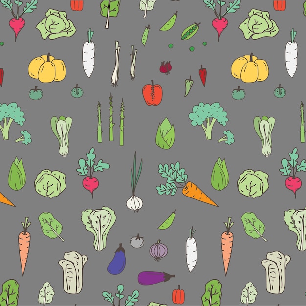 Patrón con mano dibujado fondo de verduras Doodle