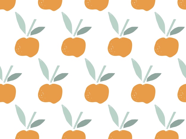 Patrón de manzana sin costuras en estilo grabado Estilo retro Repetido Fondo con efecto de textura raster Manos de manzana para papel tapiz envoltura textil Frutas modernas creativas color naranja