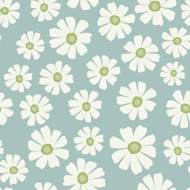 Patrón de manzanilla sin costuras en estilo a mano alzada. Flores de primavera sobre fondo de colores. Ilustración de vector de textil.