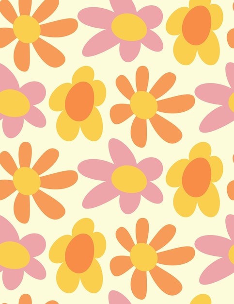 Patrón maravilloso con flores de colores Diseño de superficie de fondo de vector floral retro textil