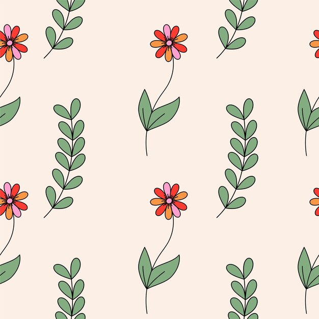 Patrón maravilloso de flores de margarita. Patrón sin costuras de flores retro. Fondo floral hippie con flores
