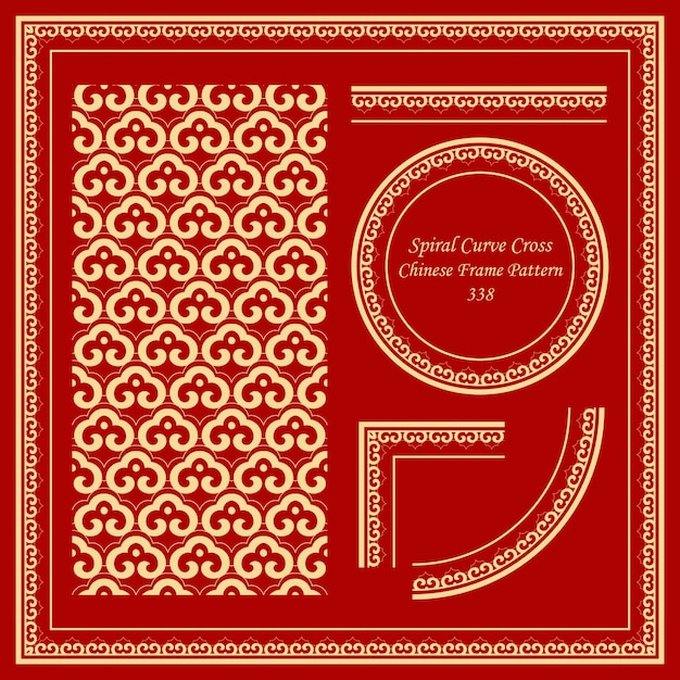 Patrón de marco chino vintage con cadena cruzada espiral curva oriental