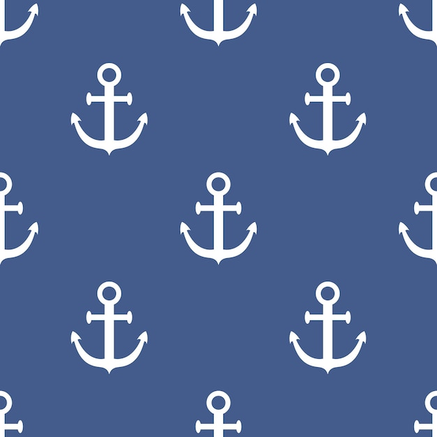 Patrón marino transparente de vector anclas blancas sobre fondo azul patrón con anclas en diseño plano