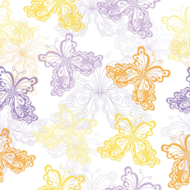 Patrón de mariposa. Fondo transparente de vector. Ilustración colorida y vibrante sobre fondo blanco.