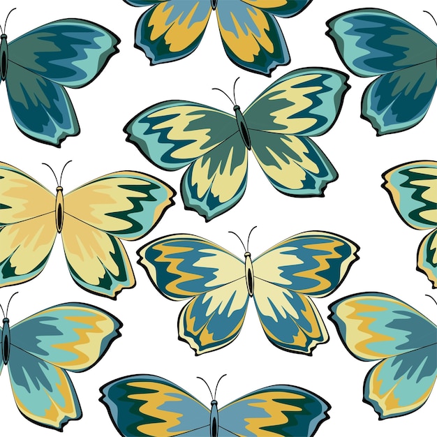 Patrón de mariposa. Fondo transparente de vector. Ilustración colorida y vibrante sobre fondo blanco.