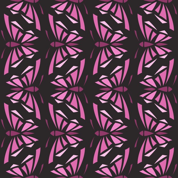 Patrón de mariposa rosada Ornamento romántico en fondo oscuro Diseño Boho en estilo batik impreso