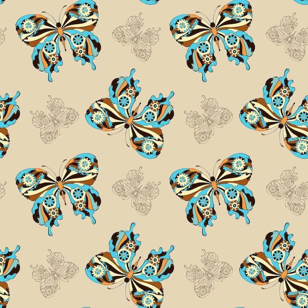 Patrón de mariposa steampunk sin costura Doodle dibujado a mano