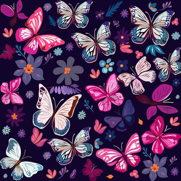 Vector patrón de mariposas coloridas femeninas