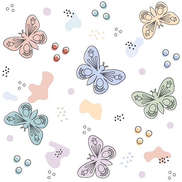 Vector patrón de mariposas multicolores en una ilustración de vector de fondo blanco