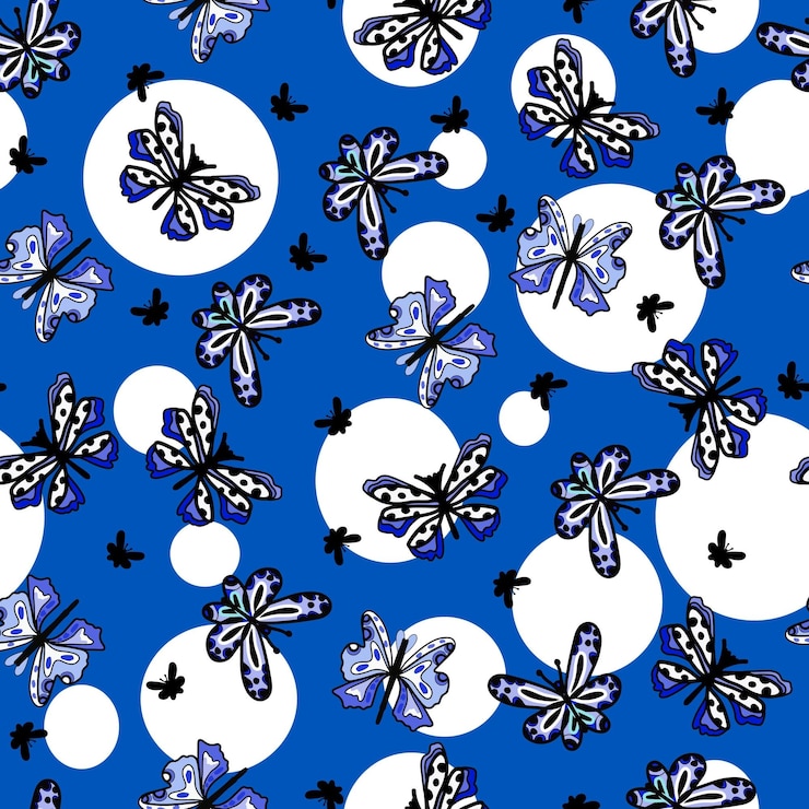 Patrón de mariposas en tonos azules.