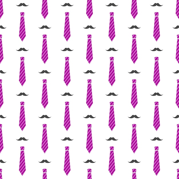 Patrón masculino transparente de vector con bigotes y corbatas rosas Patrón de moda para impresión de tela