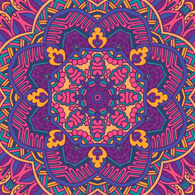 Patrón de medallón de paisley floral indio con mandala en estilo doodle dibujado a mano