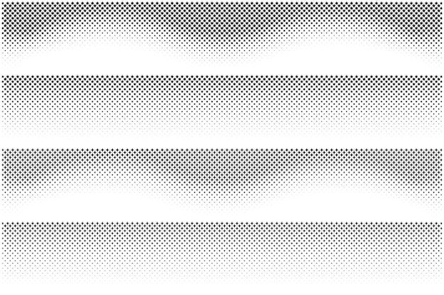 Patrón de medio tono de estrella establecido en la textura de punto de estrella de fondo blanco horizontal