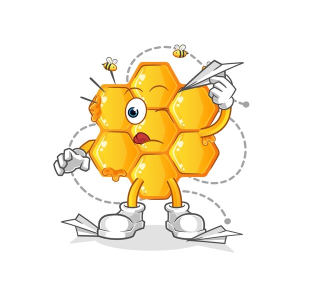 Patrón de miel con carácter de avión de papel. vector de mascota de dibujos animados