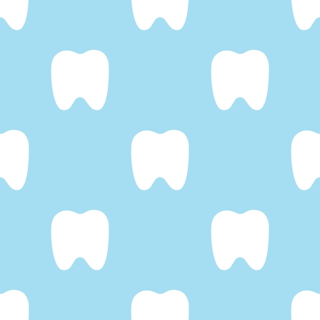 Un patrón minimalista para la odontología Contorno de un diente blanco sobre un fondo azul Textura sin costuras