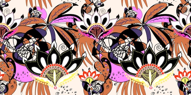 Patrón de moda abstracto sin fisuras con flor de loto negro
