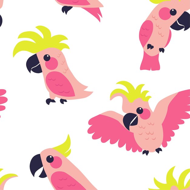 Patrón de moda con loros Vector textura perfecta