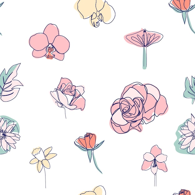 Un patrón moderno sin costuras de una línea Flor de rosa ilustración vectorial de simplicidad moderna