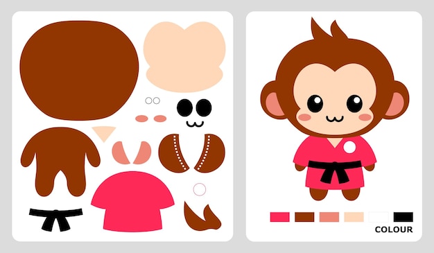 Un patrón de mono con ropa para el patchwork de aplicación y artesanías de papel en corte y pegado p