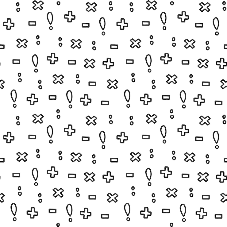 Vector patrón monocromático sin costuras con signos y símbolos