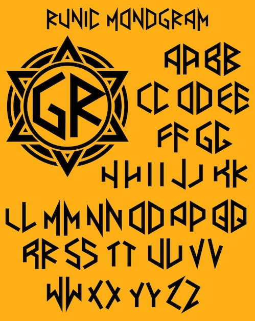 Vector patrón de monograma con un conjunto de letras de dos caras en estilo rúnico