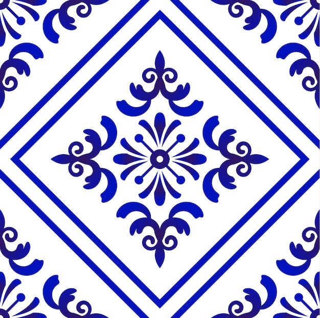 Vector patrón de mosaico azul y blanco