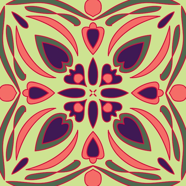 Patrón de mosaico sin costura abstracto vectorial con adornos geométricos y florales flores estilizadas puntos copos de nieve y encaje