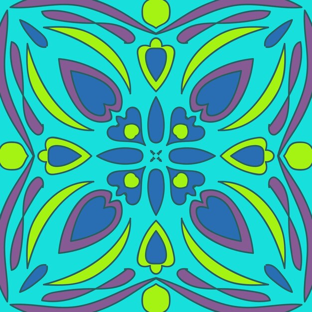 Patrón de mosaico sin costura abstracto vectorial con adornos geométricos y florales flores estilizadas puntos copos de nieve y encaje