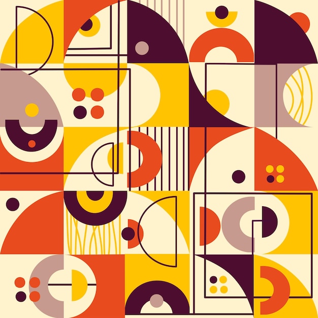 Patrón de mosaico geométrico BauhausForma de figura de geometría moderna Vector de textura abstracta