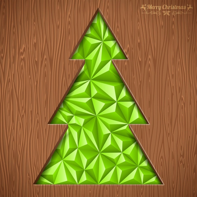 Vector patrón de mosaico de triángulo de navidad con árbol tallado en madera, vector de fondo para el diseño