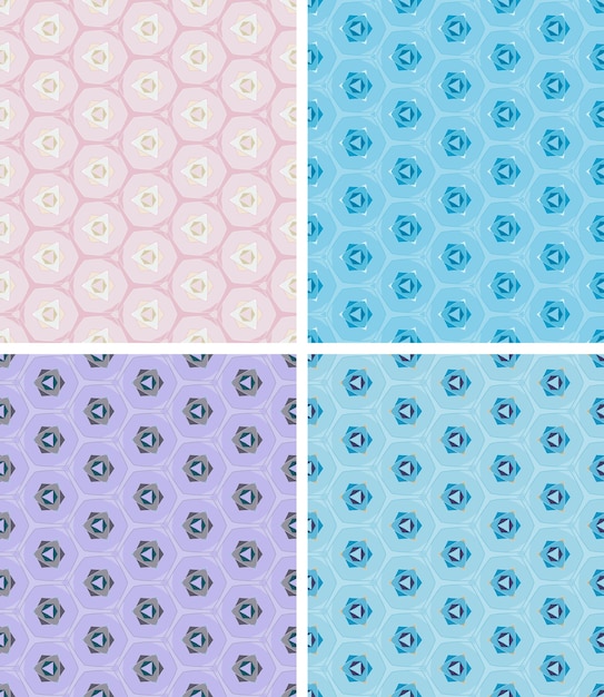 Patrón con mosaicos repetitivos de formas geométricas Conjunto de diferentes colores Fondo de vector transparente